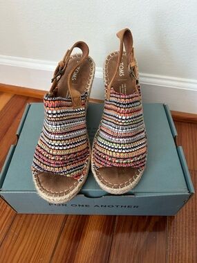 TOMS Multicolor Woven Slingback Espadrilles with Brown Trim